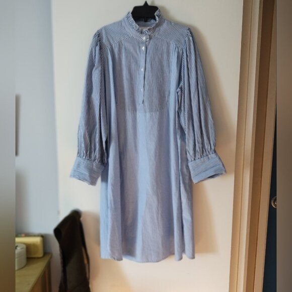 Antik Batik Polette Blue + White Cotton Poplin Dress M - Picture 4 of 10